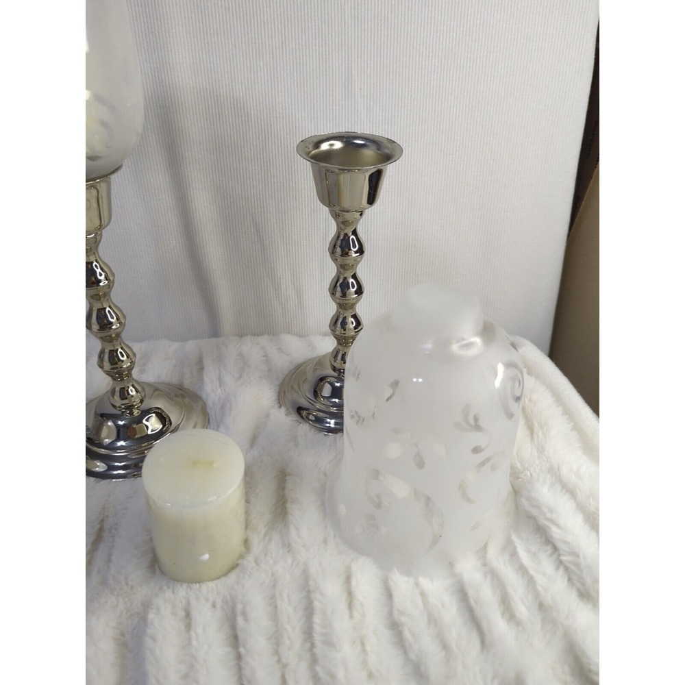 Set of (2) Gorgeous‎ BELK GLASS & METAL CANDLE HOLDERS ~ LAMPS 12.25" TALL ~ NEW - Picture 3 of 8